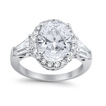 Halo Fashion Ring Round Baguette Simulated CZ 925 Sterling Silver